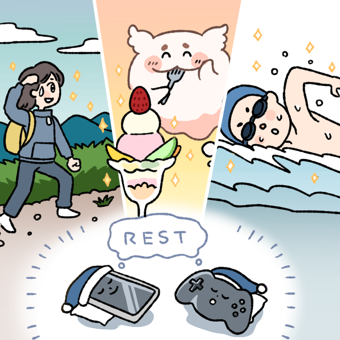趣味に没頭する若者 スマホやゲーム機が寝ている