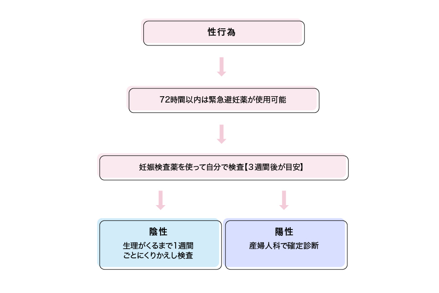 性行為から妊娠がわかるまでのフローチャート