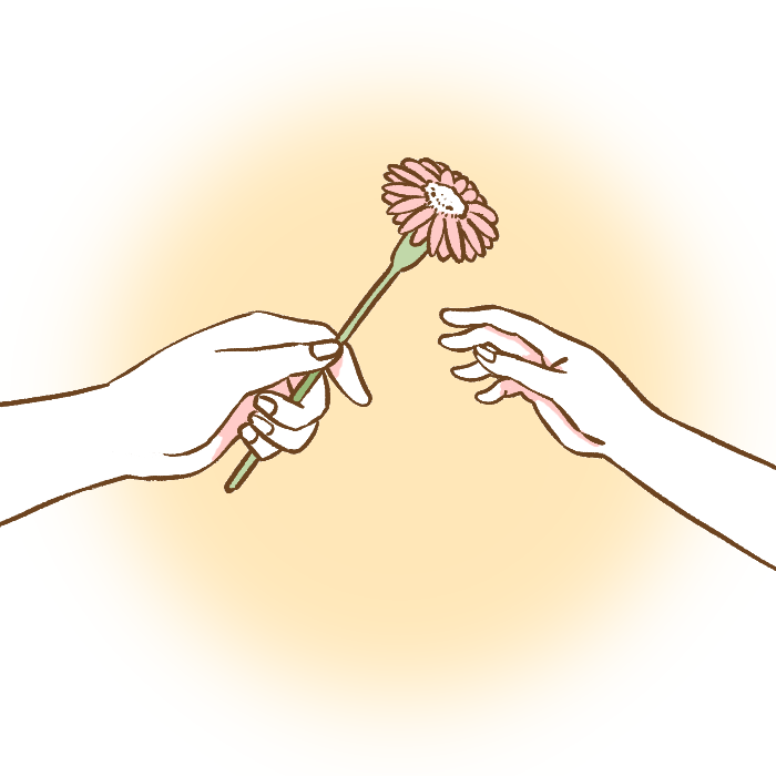 花を手渡す手